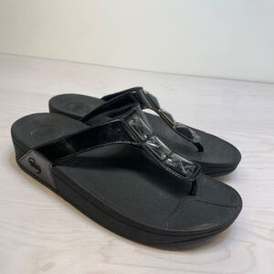 Fitflop Pietra Women's Black Patent Leather Rhinestone Thong Sandals Size US 9
